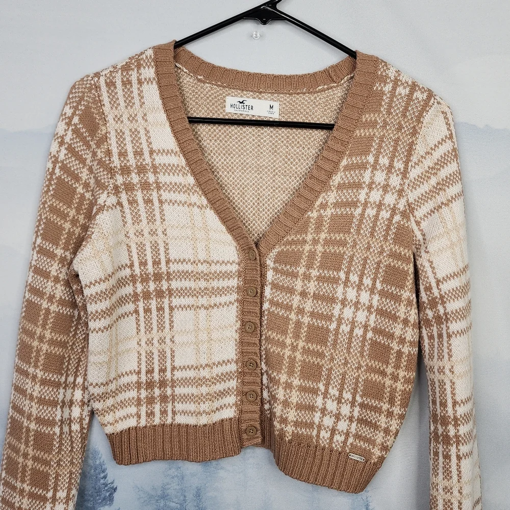 Hollister Cropped Plaid Cardigan Sweater Women's Medium - Picture 2 of 16